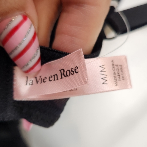 La Vie en Rose Black Gold Lace Mesh Lingerie Teddy Slip Size Medium Underwire - Picture 6 of 6